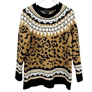 Torrid Vegan Cashmere Leopard Print Fair Isle Sweater Black Tan Size 1X